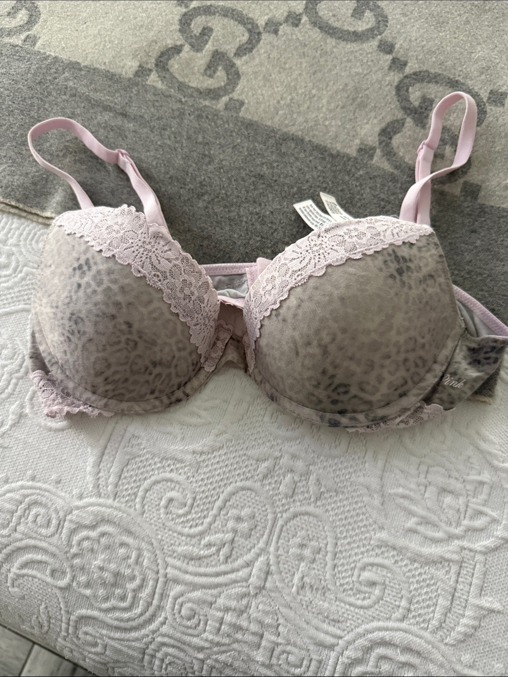 Victoria's Secret Light Pink Leopard Lace Padded Bra